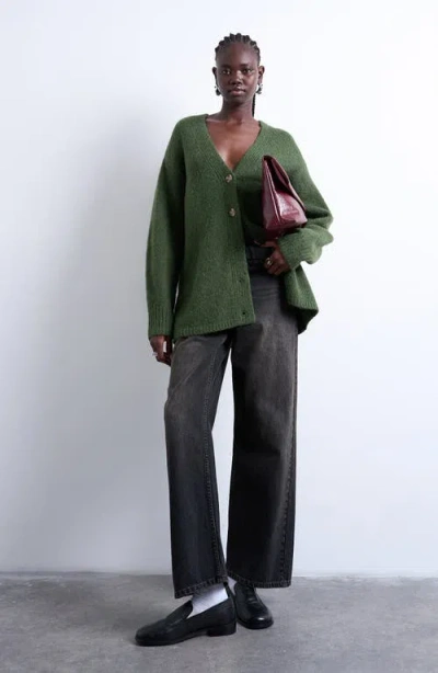 Topshop Easy V-neck Longline Cardigan In Green