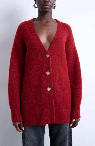 Topshop Easy V-neck Longline Cardigan In Red