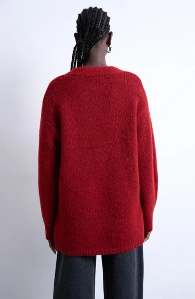 Topshop Easy V-neck Longline Cardigan In Red