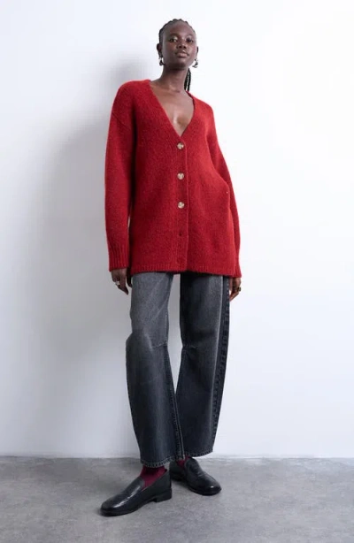 Topshop Easy V-neck Longline Cardigan In Red