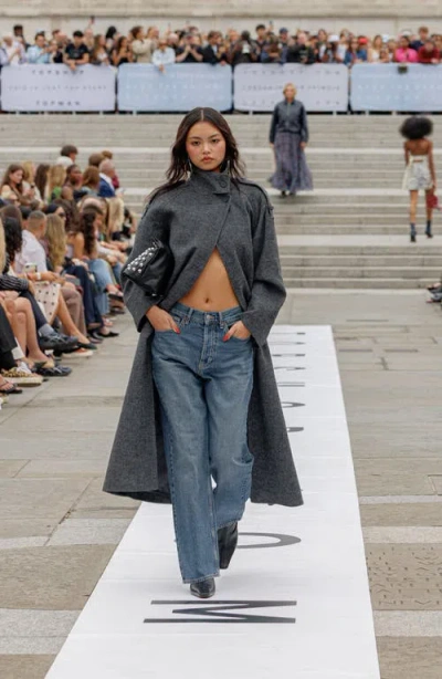 Topshop Mock Neck Car Coat In Green