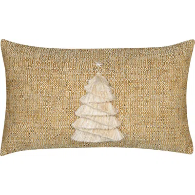 Elaine Smith Fraser Fir Handmade Applique Woven Accent Holiday Pillow In Gold