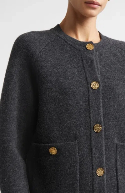 Totême Hammered Button Cardigan Charcoal In Blue