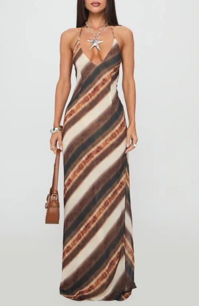 Princess Polly Esmira Plunge Halter Maxi Dress In Brown