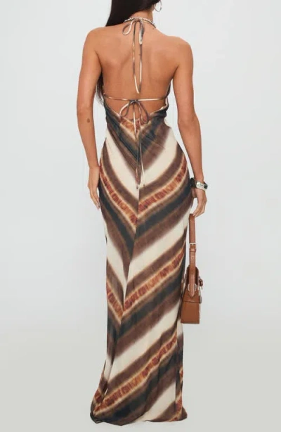 Princess Polly Esmira Plunge Halter Maxi Dress In Brown