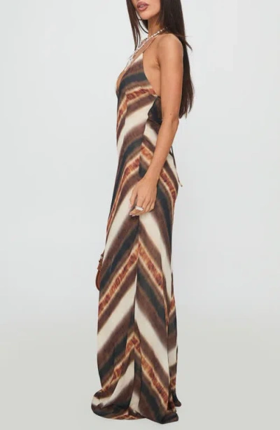 Princess Polly Esmira Plunge Halter Maxi Dress In Brown