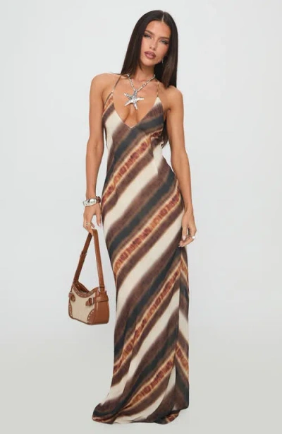 Princess Polly Esmira Plunge Halter Maxi Dress In Brown