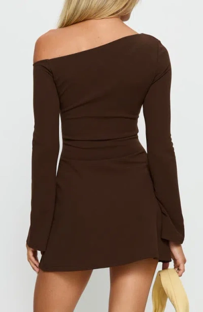 Princess Polly Adrietta One-shoulder Long Sleeve Minidress In Brown