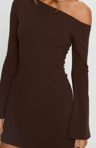 Princess Polly Adrietta One-shoulder Long Sleeve Minidress In Brown