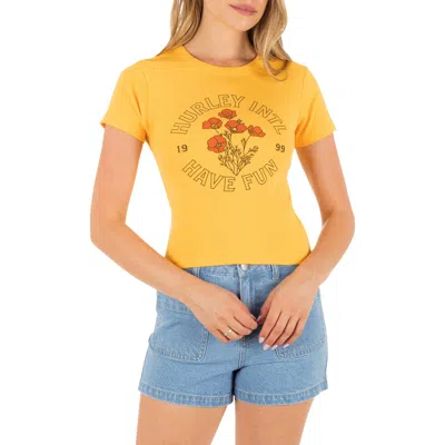 Hurley Poppy Cotton Graphic Baby Tee In Yellow