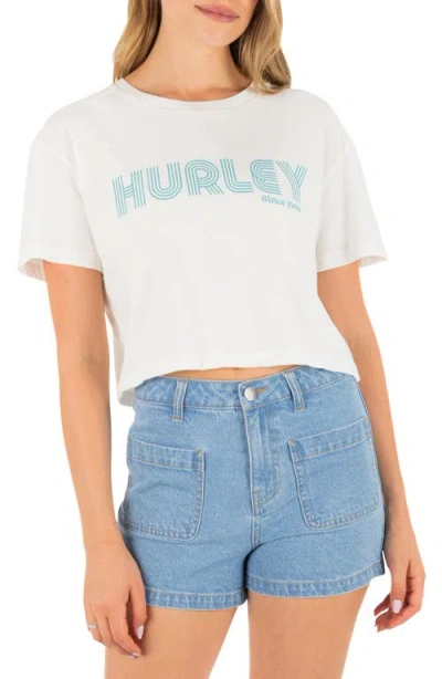 Hurley Rollers Boxy Crop Cotton Graphic T-shirt In White