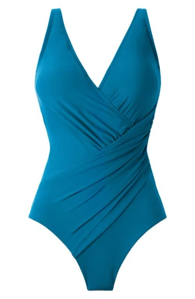 Miraclesuit Dd Cup Must Haves Oceanus Draped Allover-slimming One-piece Swimsuit In Blue