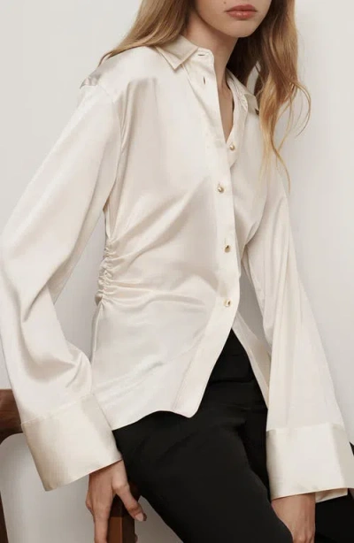 Veronica Beard Shiona Ruched Silk Blend Shirt In White