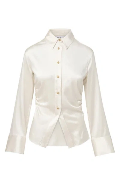 Veronica Beard Shiona Ruched Silk Blend Shirt In White