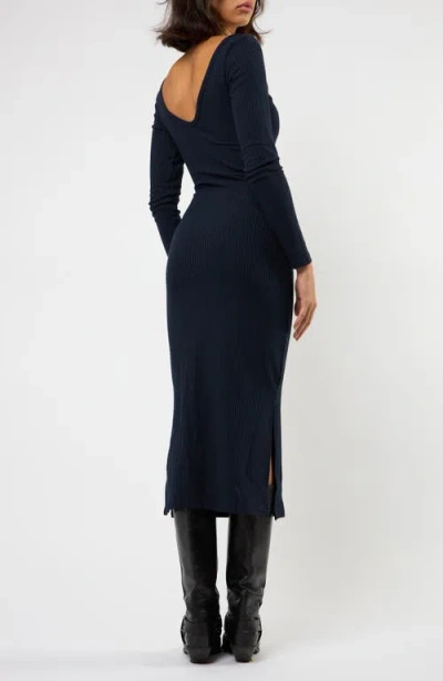 Viens Avec Moi The Flirt Fusion Long Sleeve Rib Dress In Blue