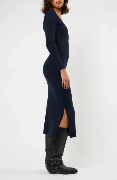 Viens Avec Moi The Flirt Fusion Long Sleeve Rib Dress In Blue