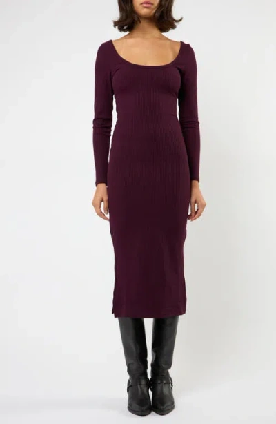 Viens Avec Moi The Flirt Fusion Long Sleeve Rib Dress In Burgundy