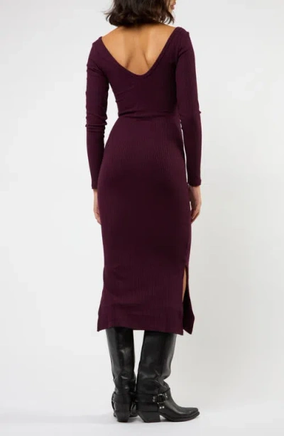 Viens Avec Moi The Flirt Fusion Long Sleeve Rib Dress In Burgundy