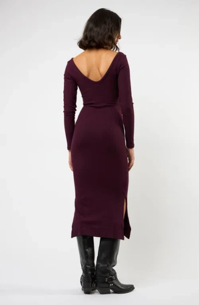 Viens Avec Moi The Flirt Fusion Long Sleeve Rib Dress In Burgundy