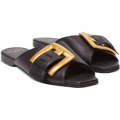 Balmain Anthem Flat Calfskin Leather Sandals In Animal Print