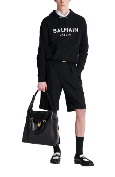 Balmain Logo Printed Drawstring Hoodie In Black