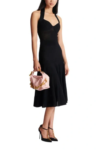 Balmain Halterneck Pleated Knit Midi Dress In Black