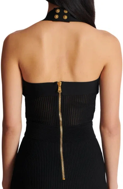 Balmain Halterneck Pleated Knit Midi Dress In Black
