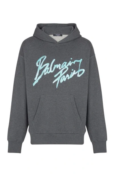 Balmain Printed Cotton Hoodie In Blue