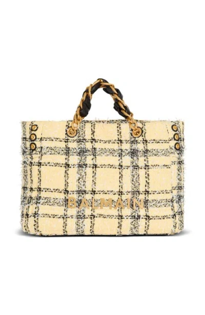 Balmain 1945 Plaid-pattern Tote Bag In Neutral