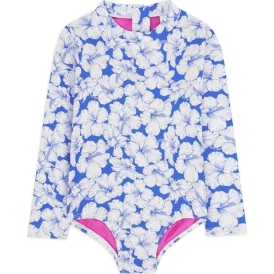 Feather 4 Arrow Kids' Wave Chaser Long Sleeve Upf 50+ One-piece Rashguard Swimsuit In Blue