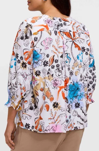 Foxcroft Alicia Floral Cotton Popover Top In Brown