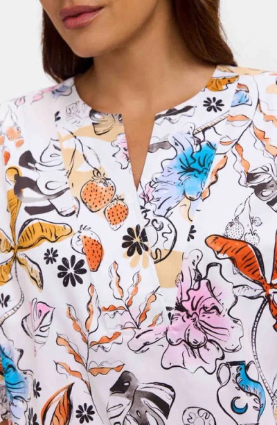 Foxcroft Alicia Floral Cotton Popover Top In Brown