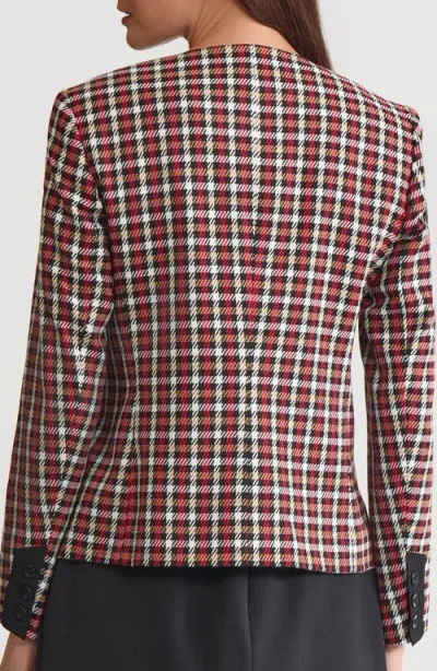 Kasper Collarless Houndstooth Blazer In Brown