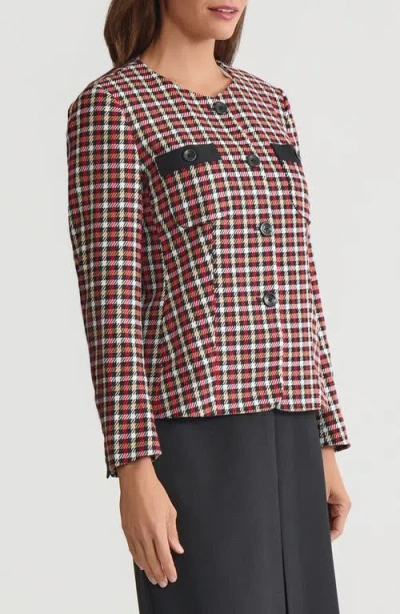 Kasper Collarless Houndstooth Blazer In Brown