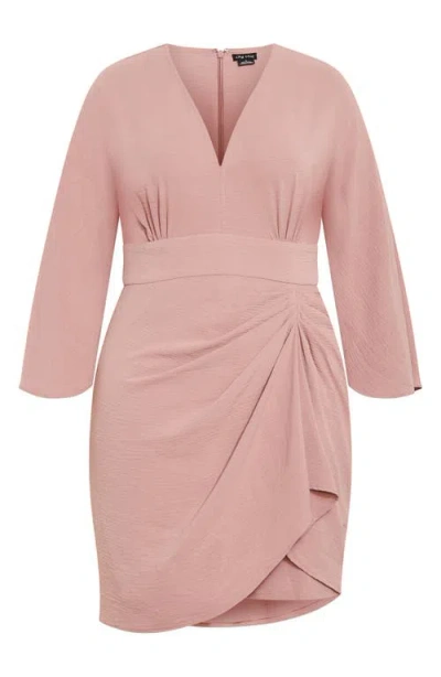 City Chic Malani Pleated Long Sleeve Sheath Dress In Pink
