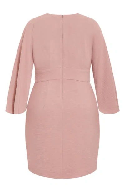 City Chic Malani Pleated Long Sleeve Sheath Dress In Pink