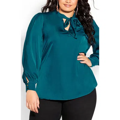 City Chic Chana Charmeuse Bow Blouse In Blue