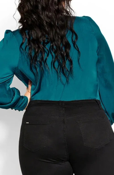 City Chic Chana Charmeuse Bow Blouse In Blue