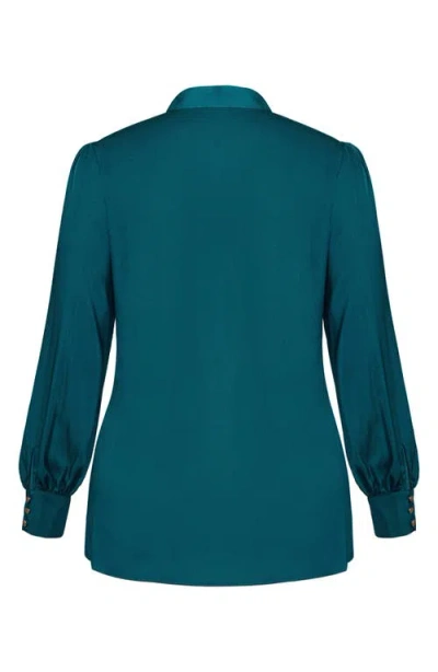 City Chic Chana Charmeuse Bow Blouse In Blue