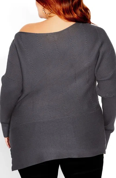 City Chic Madeleine Off-the-shoulder Knit Top In Gray