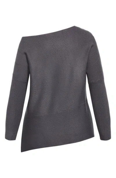 City Chic Madeleine Off-the-shoulder Knit Top In Gray