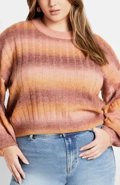 City Chic Shay Ombré Stripe Rib Sweater In Multi