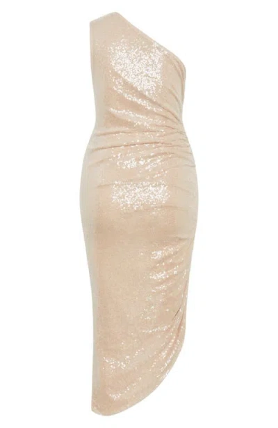 City Chic Violeta Sequin One Shoulder Dress In Neutral