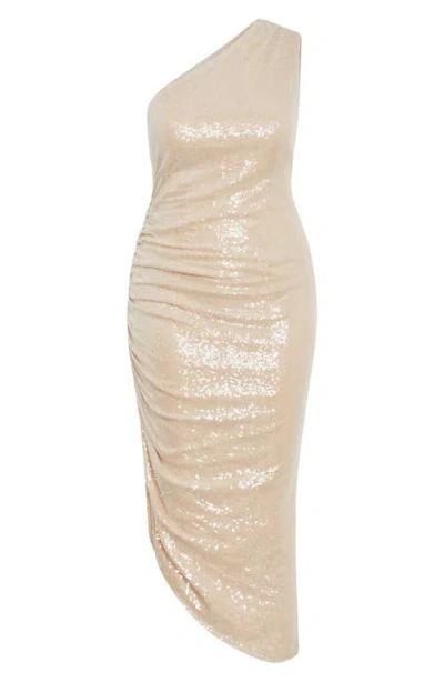 City Chic Violeta Sequin One Shoulder Dress In Neutral