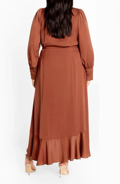 City Chic Marceline Long Sleeve Wrap Maxi Dress In Brown