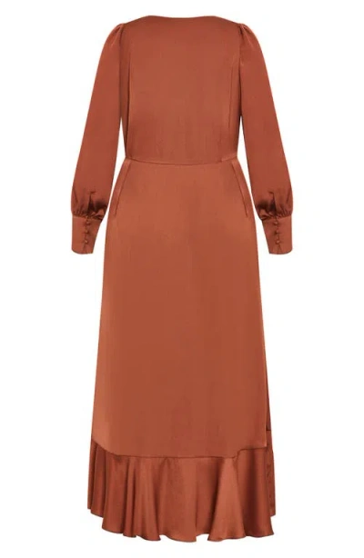 City Chic Marceline Long Sleeve Wrap Maxi Dress In Brown