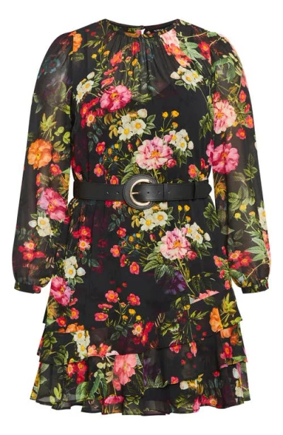 City Chic Charlee Floral Belted Dress In Pink