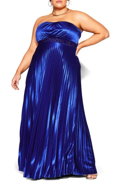 City Chic Maddison Strapless Satin Maxi Dress In Blue