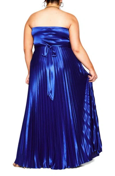 City Chic Maddison Strapless Satin Maxi Dress In Blue