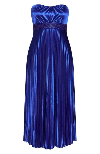 City Chic Maddison Strapless Satin Maxi Dress In Blue